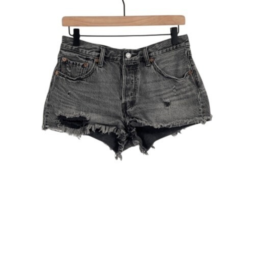 Levi's 501 Denim Shorts Cutoff Women Size 28 Black Jean - Picture 1 of 12